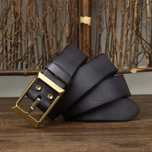 Thick First Layer Cowhide Brass Buckle Belt For Men