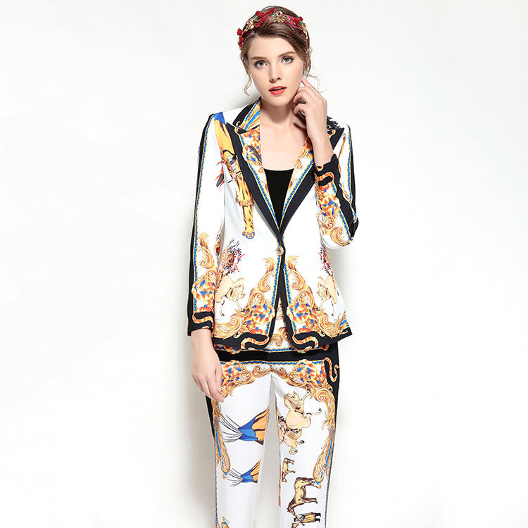 Ladies Suit European And American Style Fashion Printed Suit Suit Women