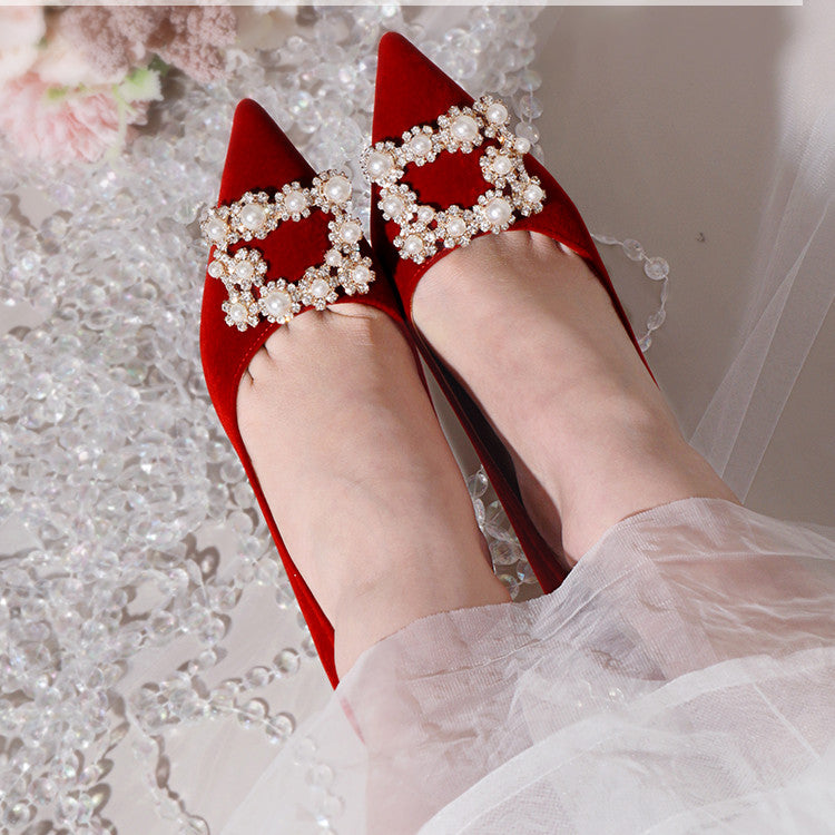 Pearl Rhinestone Single Shoes Stiletto Wedding Shoes