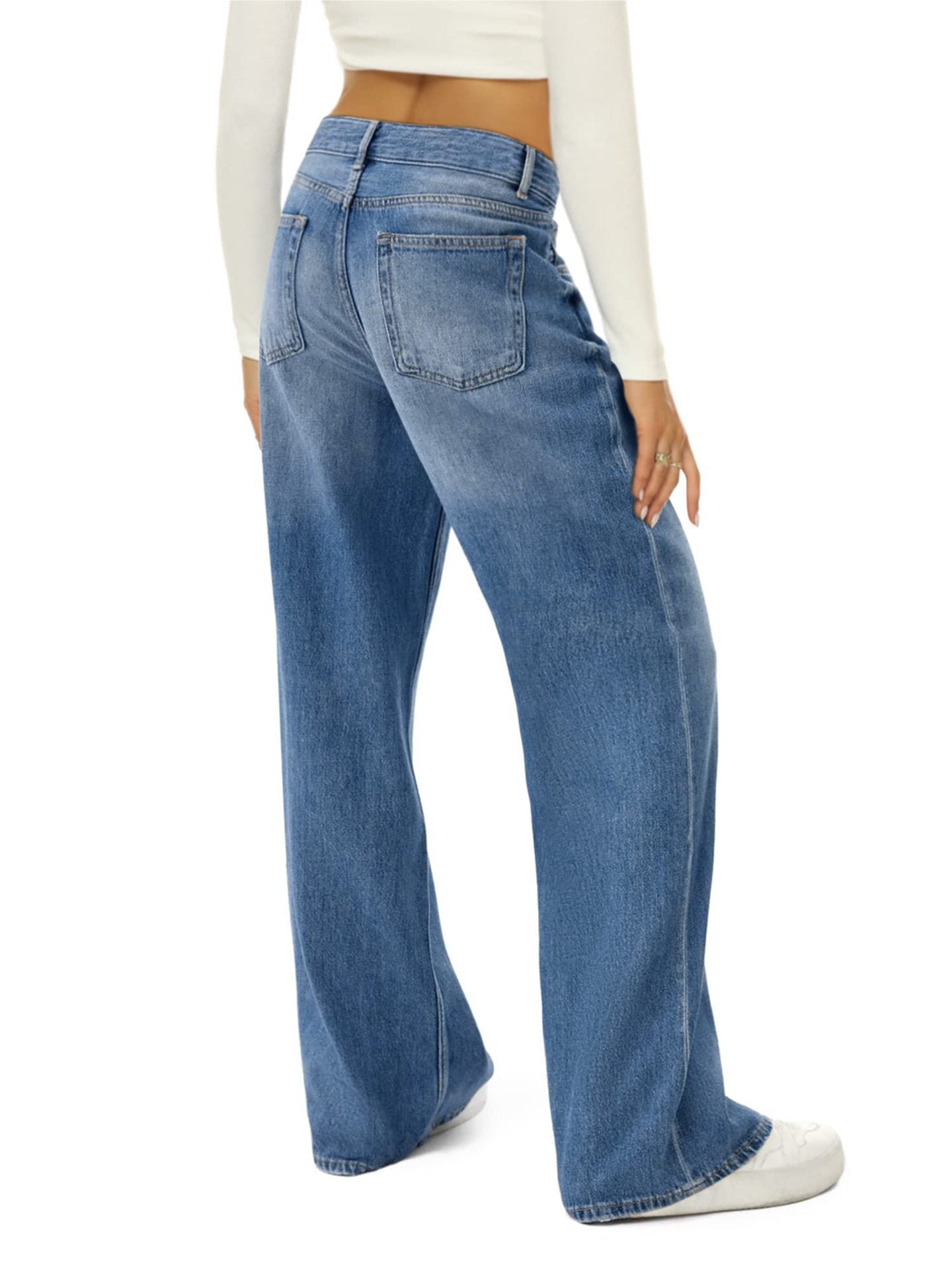 Women's Loose Wide-leg Jeans Pure Color Casual Versatile Denim Trousers