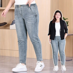 Oversized Jeans Women's Loose Elastic For Wide Hip And Big Thighs Slimming Skinny Pants