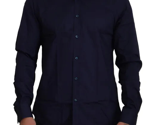 Versace Collection Dark Blue Cotton Formal Dress Trend Shirt