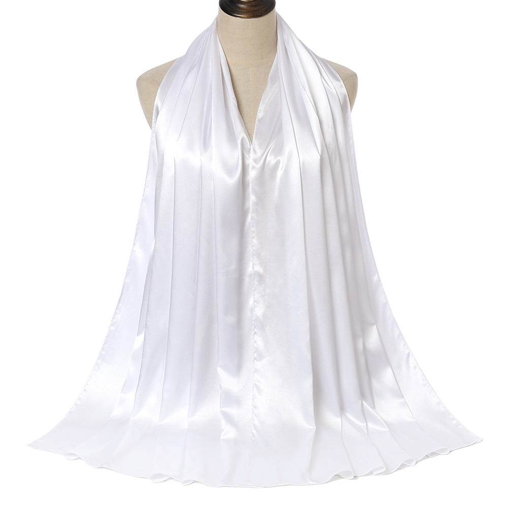 Pure Color Pearl Satin Fashion Monochrome Scarf