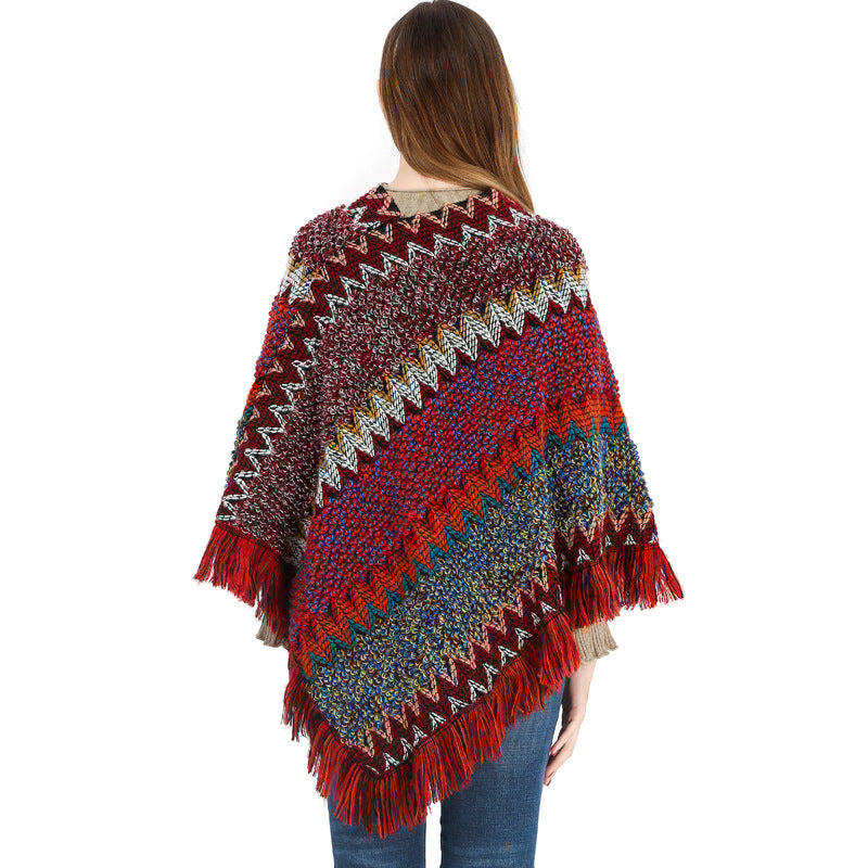 Warm Autumn And Winter Colorful Ethnic Style Pullover Cloak Women