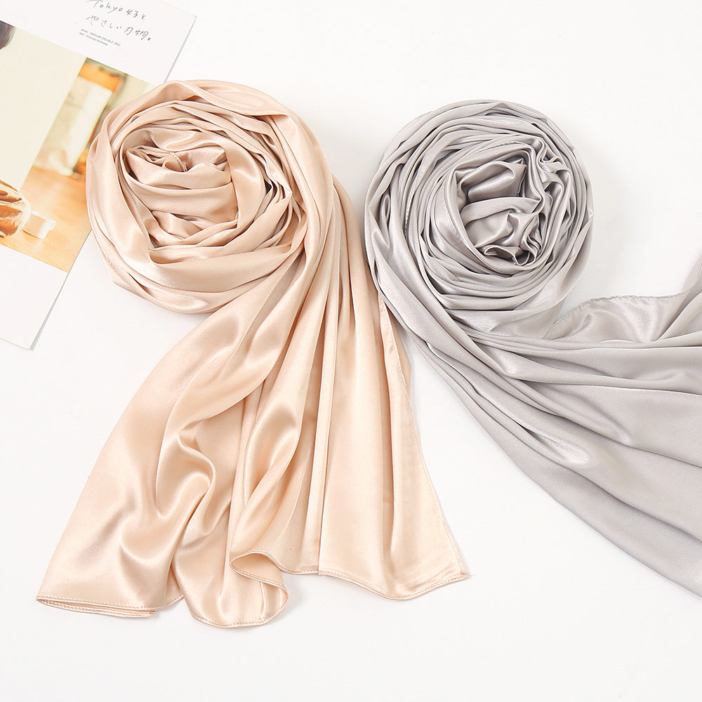 Pure Color Pearl Satin Fashion Monochrome Scarf