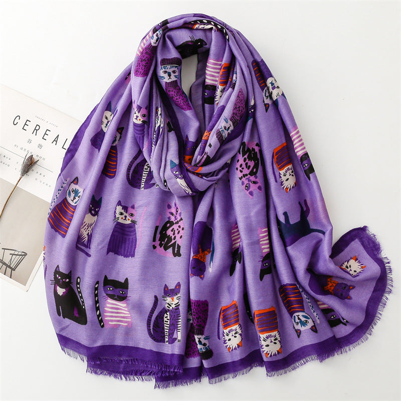 Fashion Cartoon Kitten Combination Scarf Warm Women's Shawl