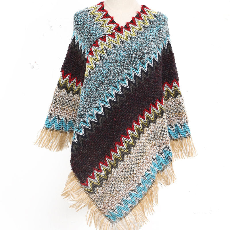 Warm Autumn And Winter Colorful Ethnic Style Pullover Cloak Women