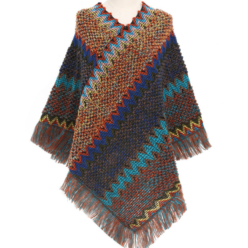 Warm Autumn And Winter Colorful Ethnic Style Pullover Cloak Women