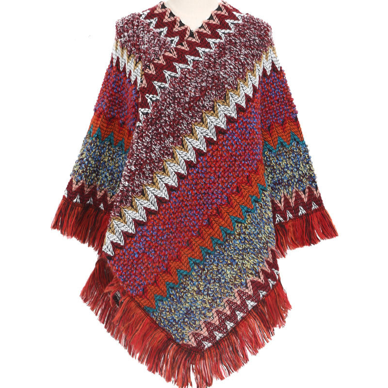 Warm Autumn And Winter Colorful Ethnic Style Pullover Cloak Women