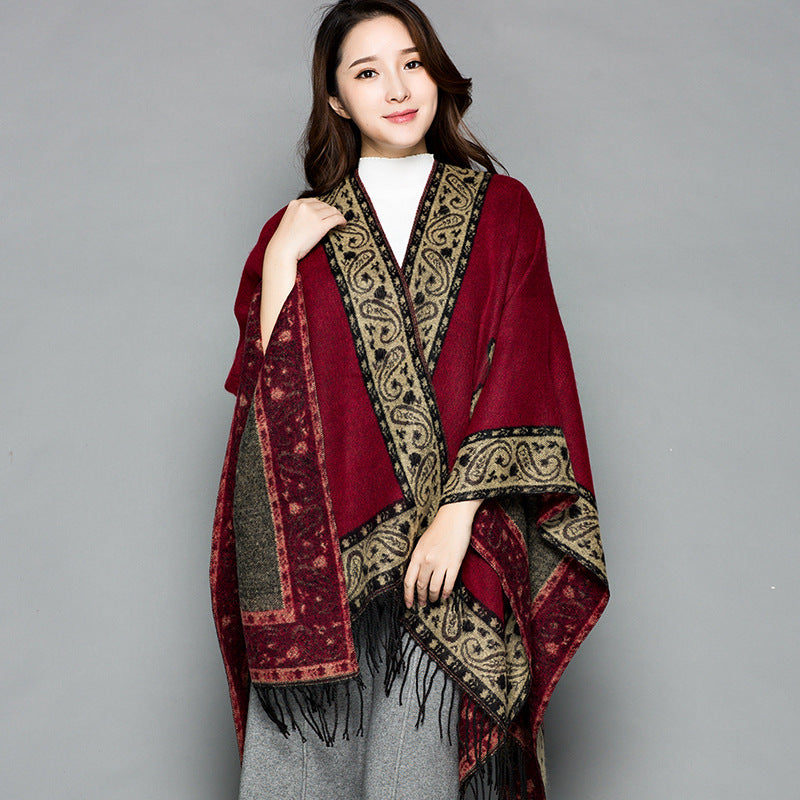 Travel Autumn And Winter Nepal Ethnic Style Extra Large Thickened Split Shawl Scarf Cape