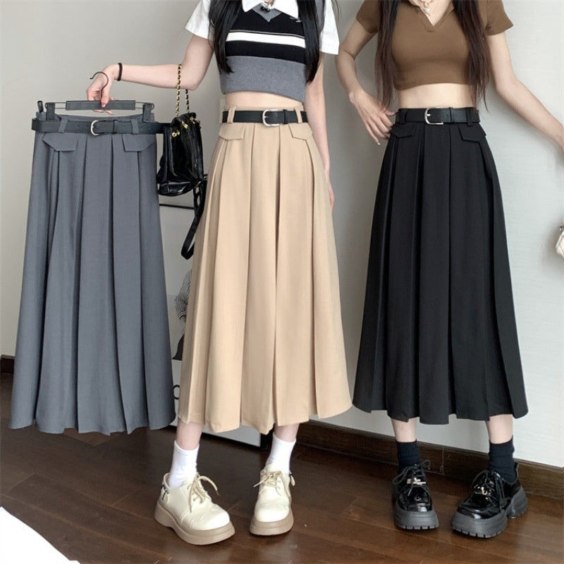 Gray Suit Pleated Skirt Women's Summer New High Waist Slimming Large Hem