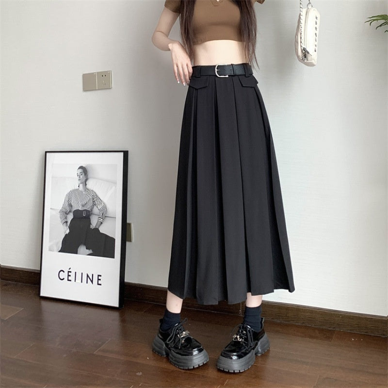 Gray Suit Pleated Skirt Women's Summer New High Waist Slimming Large Hem