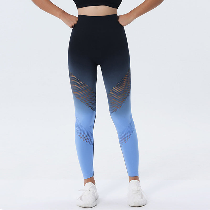 New Hollow Design Gradient Printed Yoga Pants Seamless High Waist Hip Lifting Fitness Leggings For Women Quick Drying Trousers