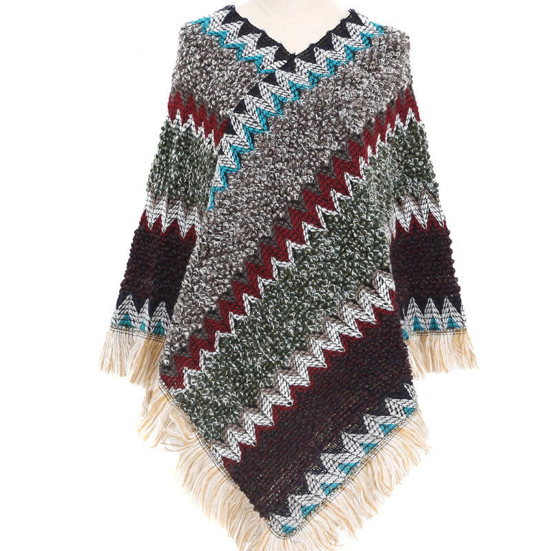 Warm Autumn And Winter Colorful Ethnic Style Pullover Cloak Women