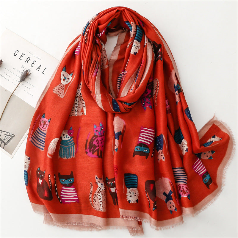 Fashion Cartoon Kitten Combination Scarf Warm Women's Shawl