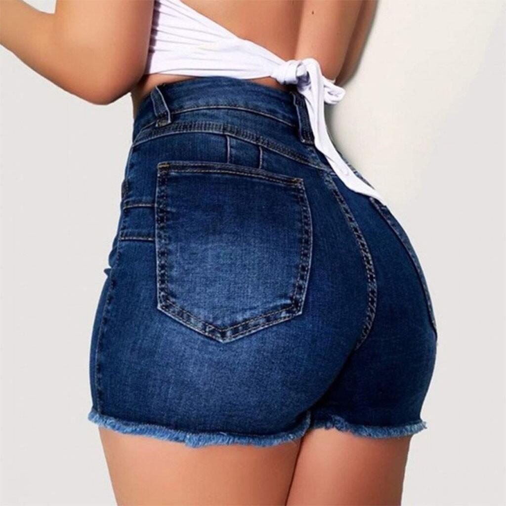 Stretch Slim Fit Ripped Tassel Denim Shorts For Women