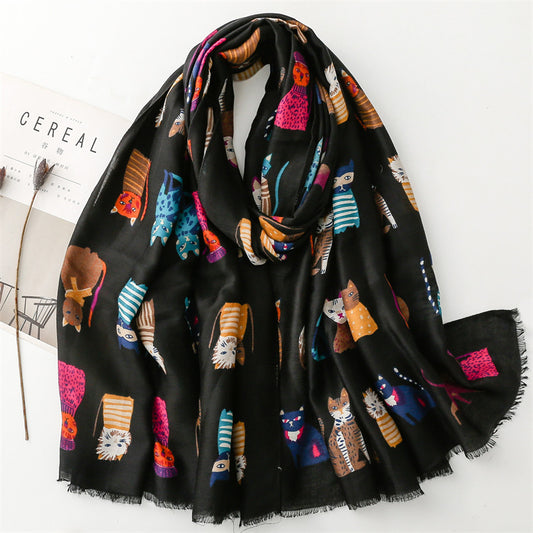 Fashion Cartoon Kitten Combination Scarf Warm Women's Shawl