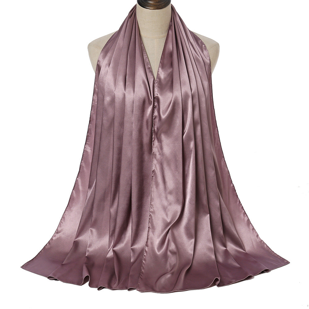 Pure Color Pearl Satin Fashion Monochrome Scarf