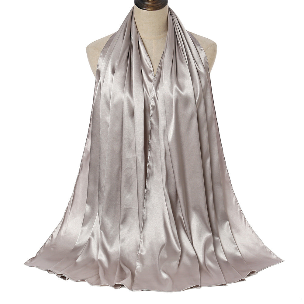 Pure Color Pearl Satin Fashion Monochrome Scarf