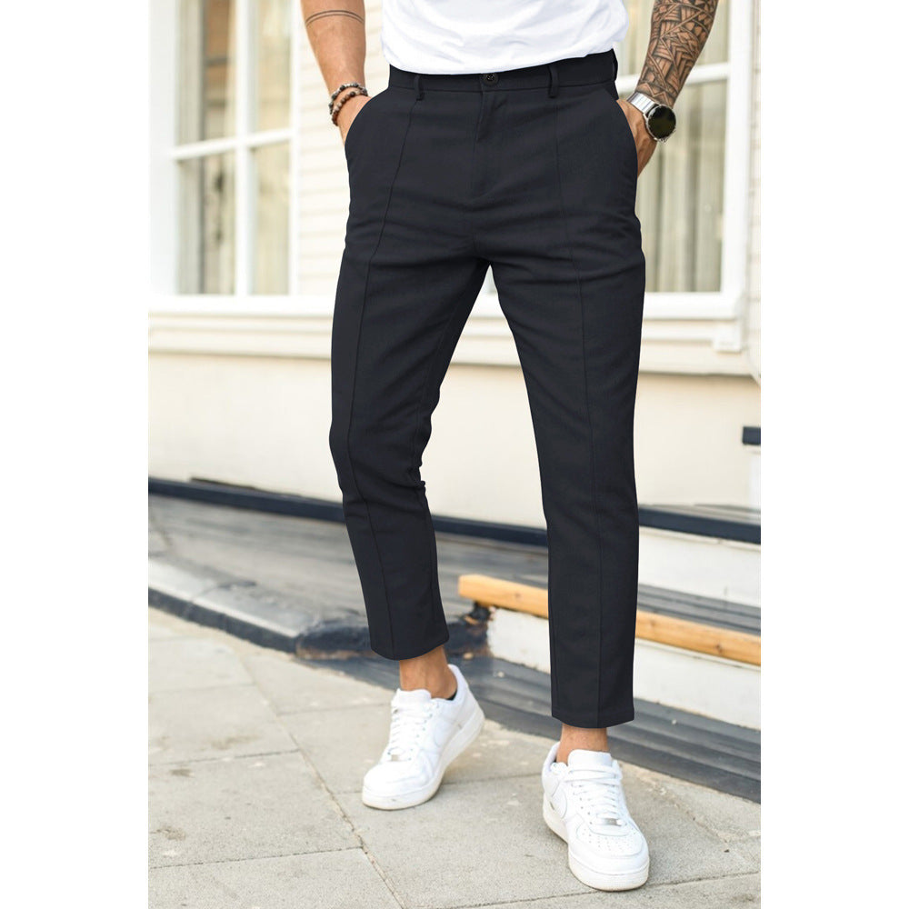 Men's Double Fold Line Solid Color Casual Suit Pants