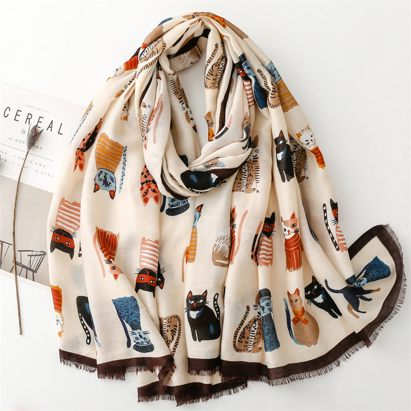 Fashion Cartoon Kitten Combination Scarf Warm Women's Shawl