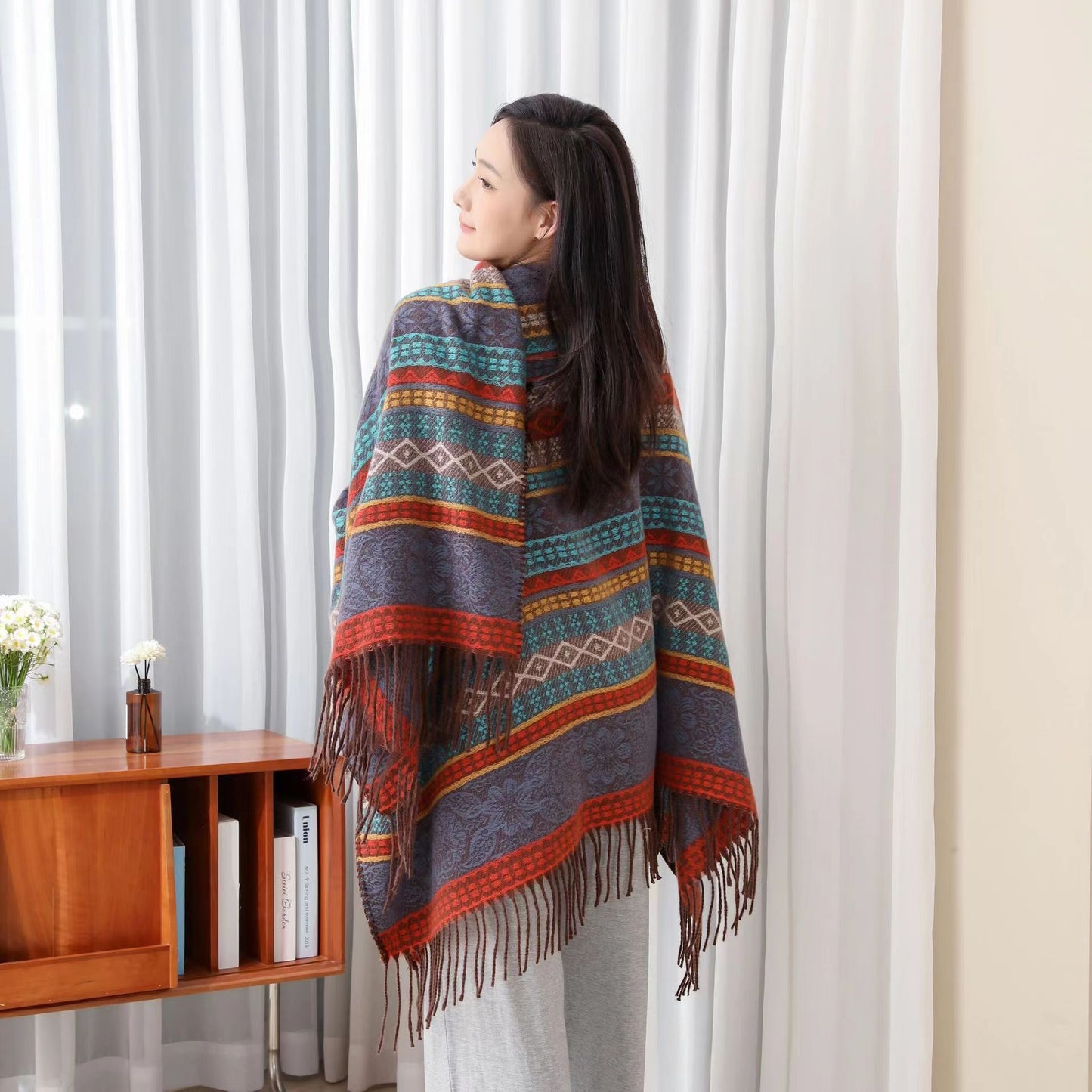 Women's Printed Ethnic Style Shawl Outer Match Cloak