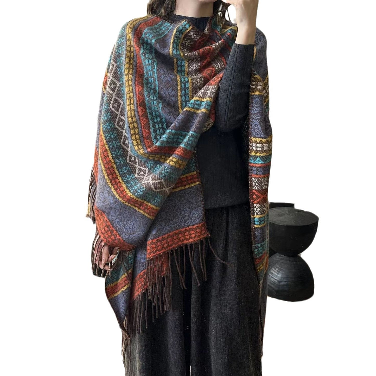 Women's Printed Ethnic Style Shawl Outer Match Cloak