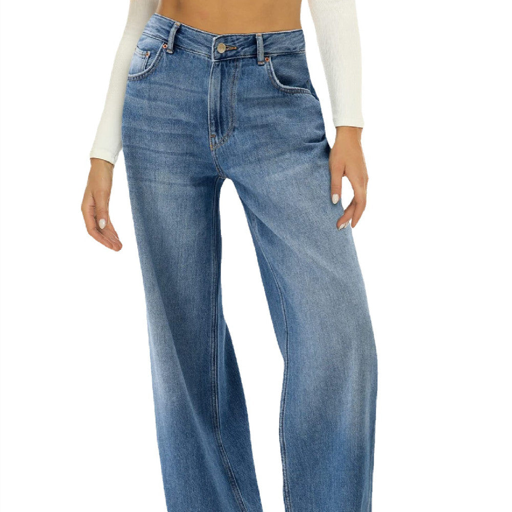 Women's Loose Wide-leg Jeans Pure Color Casual Versatile Denim Trousers