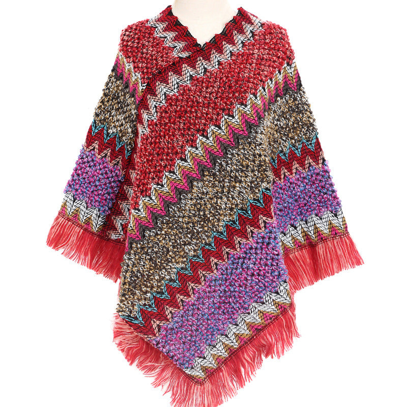 Warm Autumn And Winter Colorful Ethnic Style Pullover Cloak Women